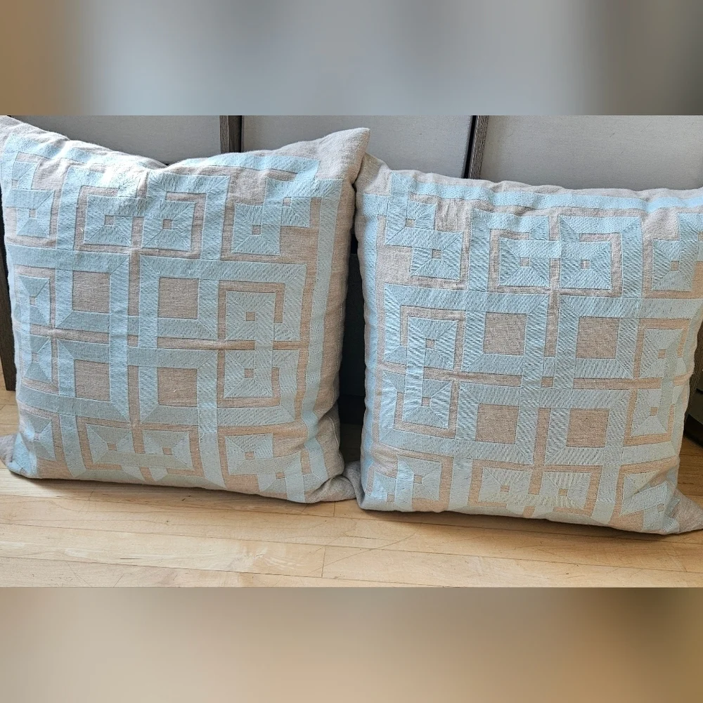 Set Of Two Greek Key Print Pillows 21x21